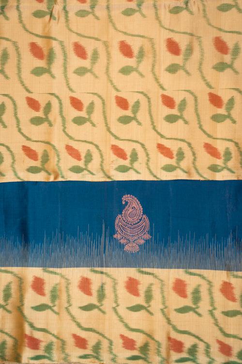 Sapphire Blue and Beige Pure Ikat Silk Saree