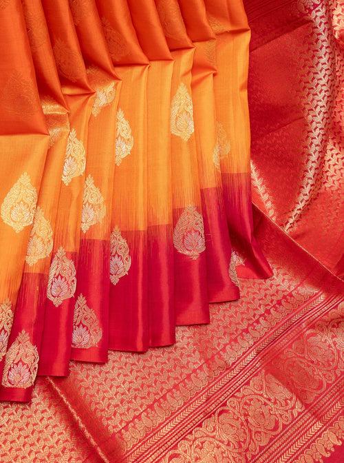 Mango Yellow and Magenta Pink Pure Soft Silk Saree