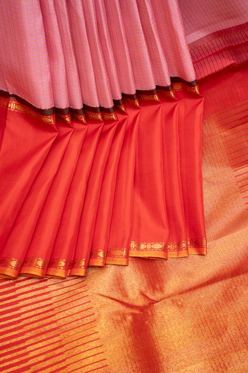 Lotus Pink and Red Pure Zari Kanchipuram Silk Saree