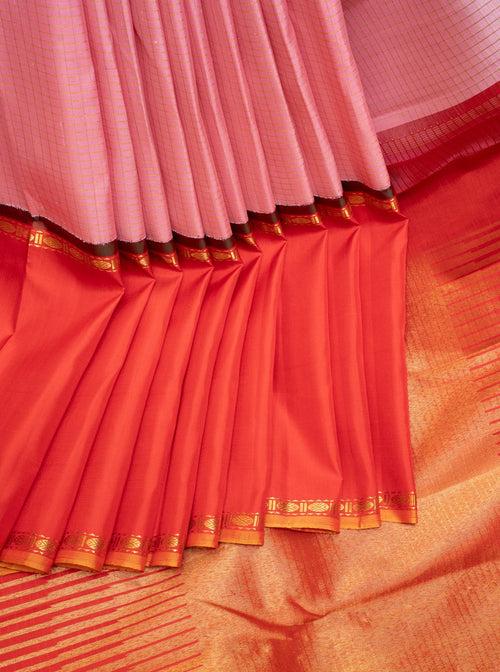 Lotus Pink and Red Pure Zari Kanchipuram Silk Saree