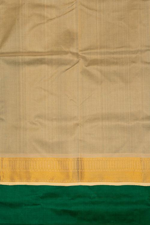 Emerald green and beige pure silk cotton saree