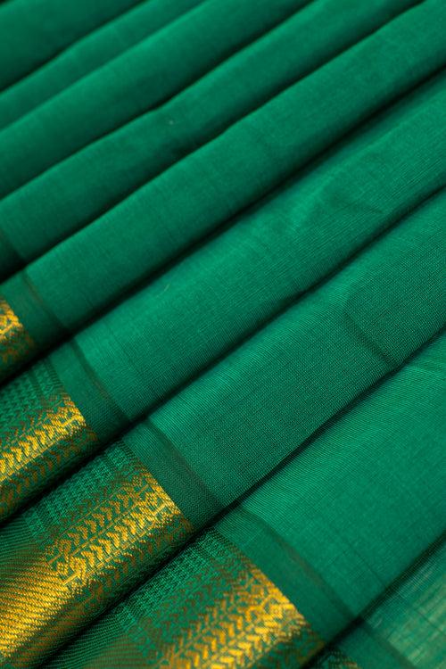 Emerald green and beige pure silk cotton saree