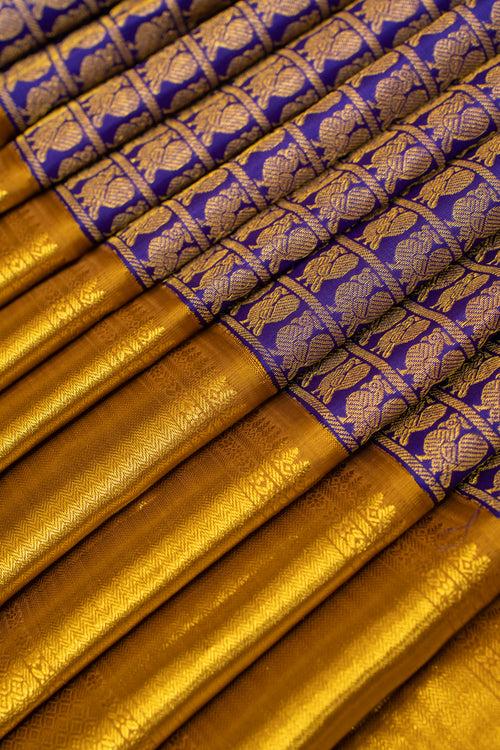 Classic Blue and Mustard  Ayiram Annam pure Kanchipuram silk saree