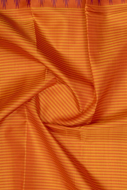 Orange and purple stripes without zari pure Kanchipuram silk saree