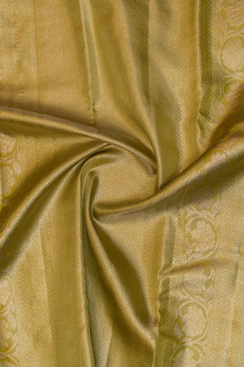 Pastel green paisley floral tissue pure Kanchipuram silk saree