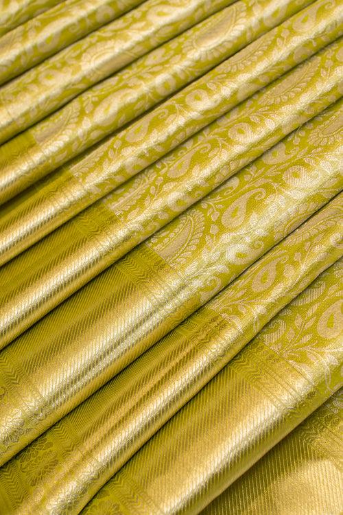 Pastel green paisley floral tissue pure Kanchipuram silk saree