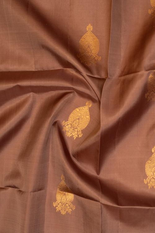 Brown and peach pure soft silk saree