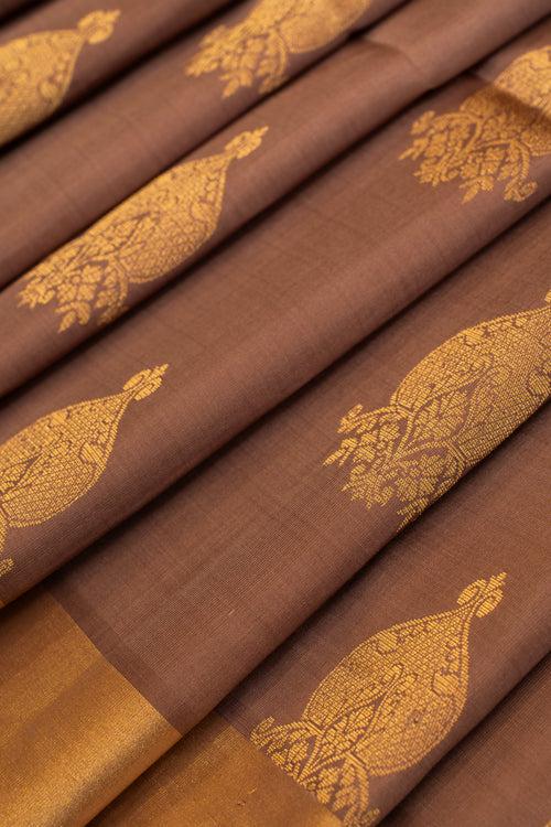 Brown and peach pure soft silk saree