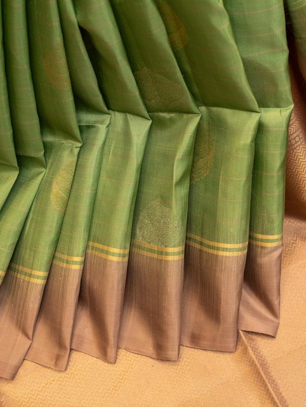 Mint green and beige pure soft silk saree