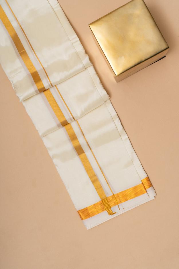 Off White Silk Dhoti Small Border