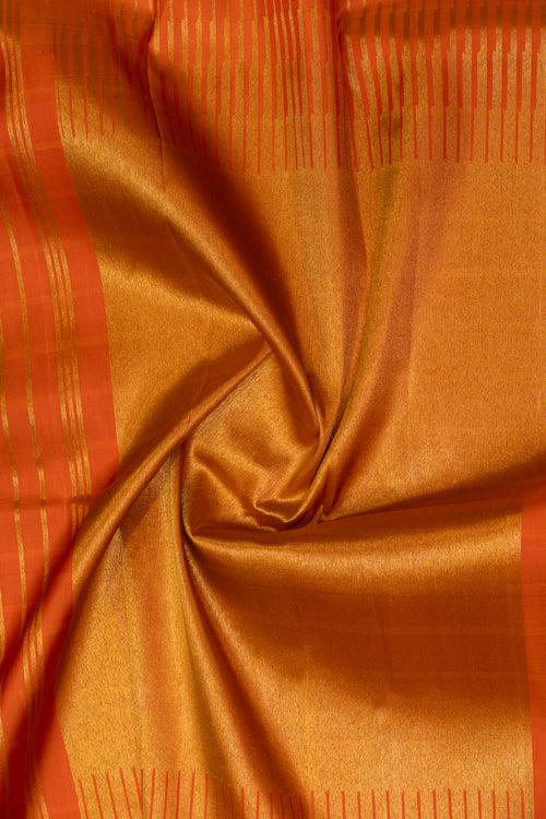 Purple and orange checks traditional pure Kanchipuram silk saree