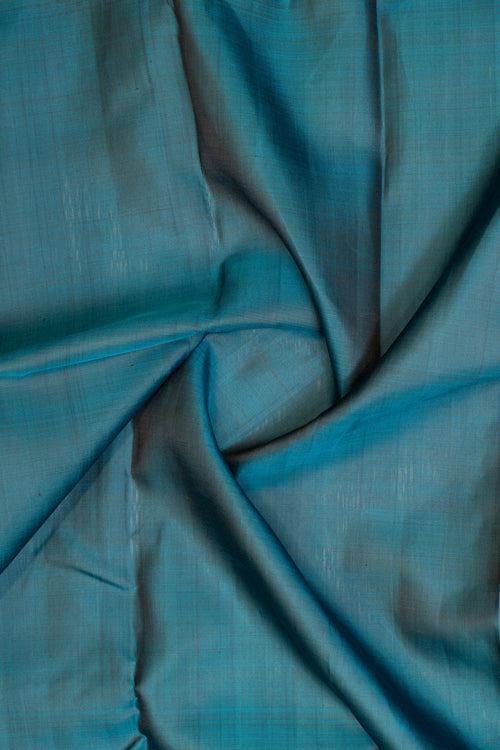 Peacock blue contrast selvedge pure Kanchipuram silk saree