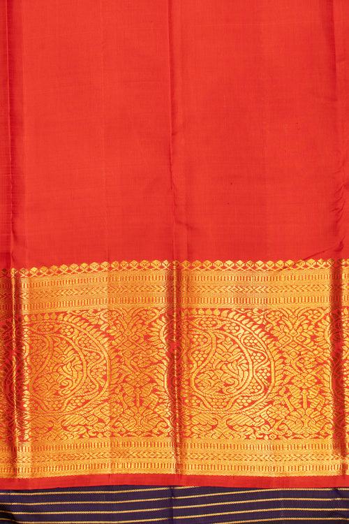 Vintage blue stripes and red paisley pure zari Kanchipuram silk saree