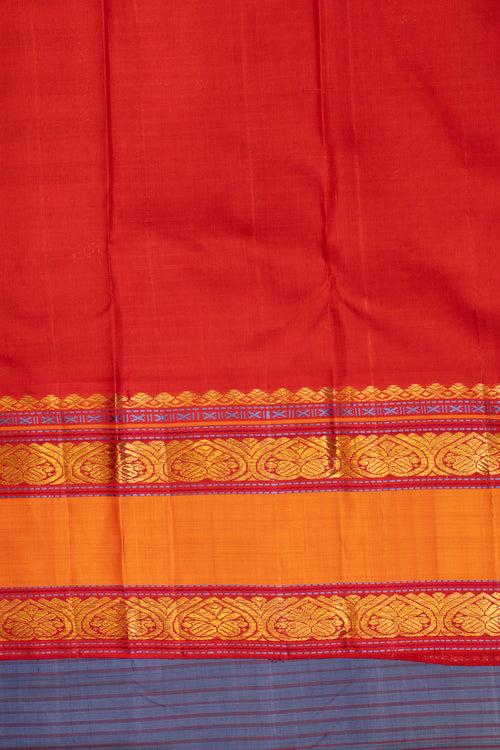 Violet blue and red rettai pettu pure Kanchipuram silk saree