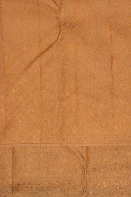 Peach floral brocade Turning Border pure kanjivaram silk saree