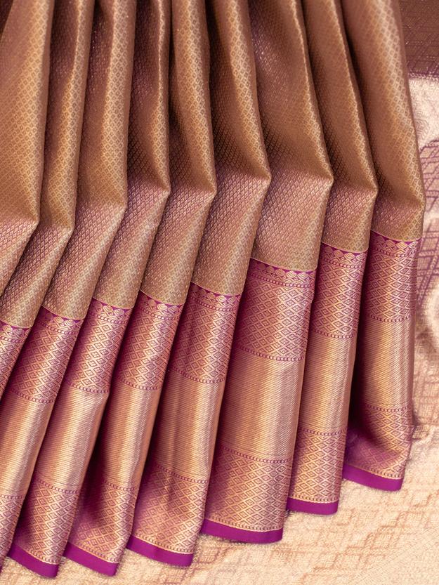 Lilac magenta tissue brocade pure kanjivaram silk saree