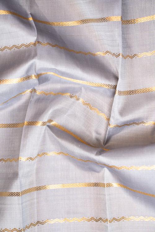 Silver Grey Stripes Pure Kanchipuram Silk Saree