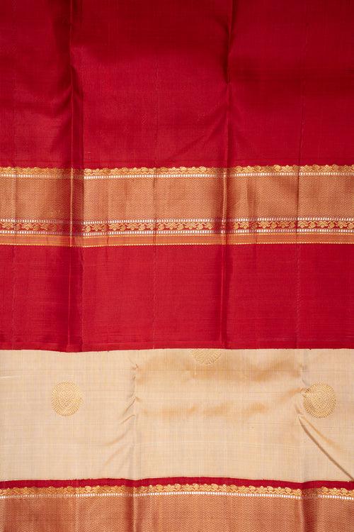 Beige and Red Pure Zari Kanchipuram Silk Saree