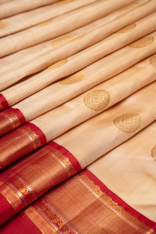 Beige and Red Pure Zari Kanchipuram Silk Saree