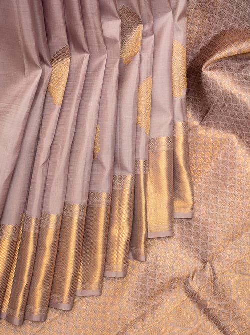 Bare Beige Pastel Pure Kanchipuram Silk Saree