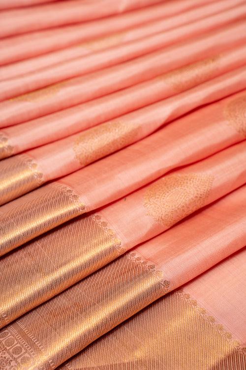 Salmon Peach Pastel Pure Kanchipuram Silk Saree