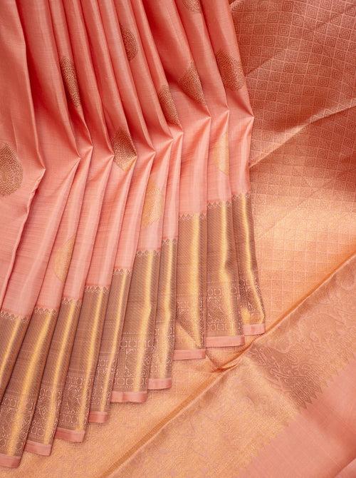 Salmon Peach Pastel Pure Kanchipuram Silk Saree