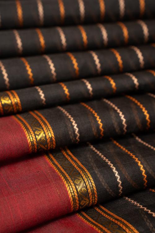 Black Neli Stripes Pure Handowven Silk Cotton Saree