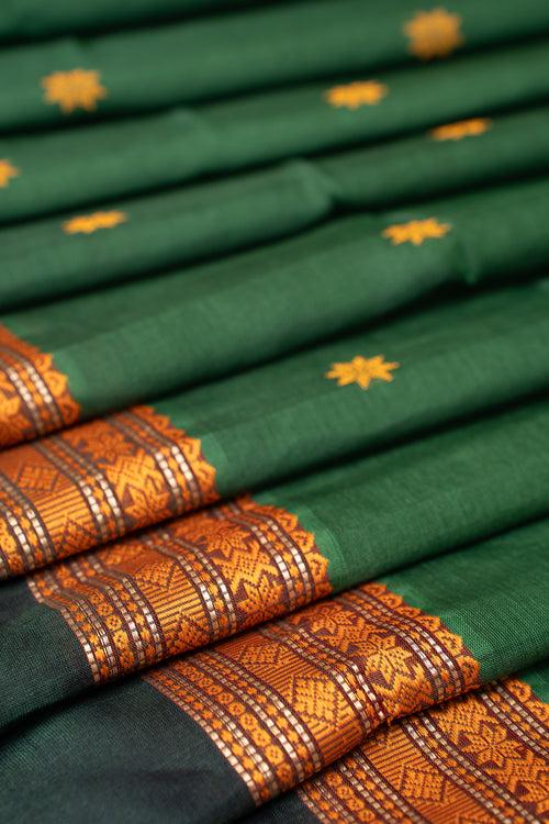 Forest Green Handwoven Pure Silk Cotton Saree