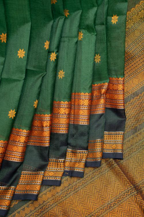 Forest Green Handwoven Pure Silk Cotton Saree