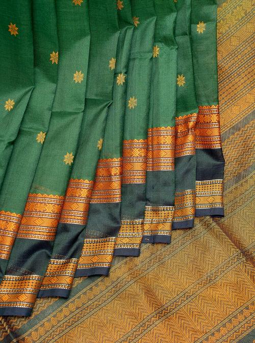 Forest Green Handwoven Pure Silk Cotton Saree