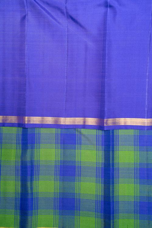 Blue and Green Multi Checks Pure Kanchipuram Silk Saree