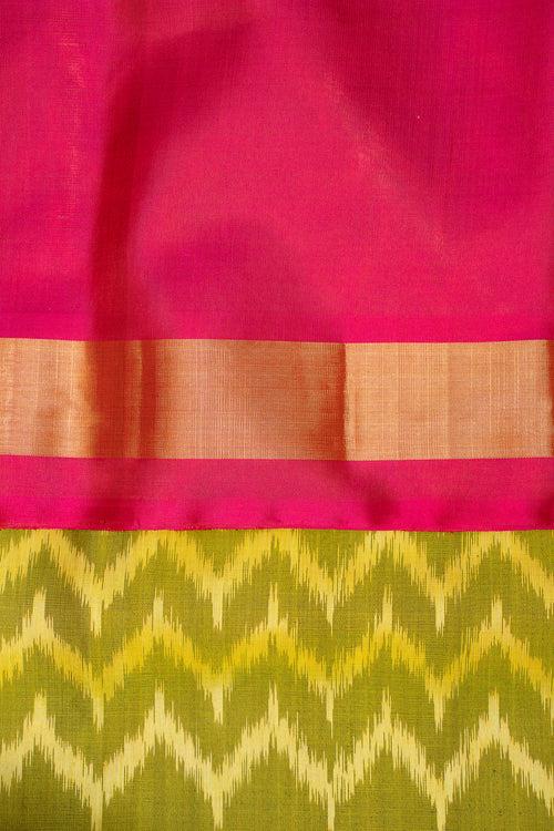 Lime Green and Magenta Pure Ikat Silk Saree