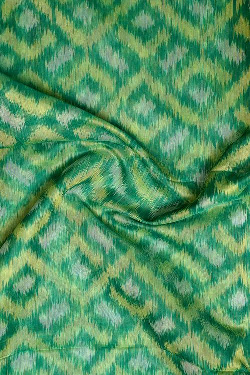 Emerald Green and Red Pure Ikat Silk Cotton Saree