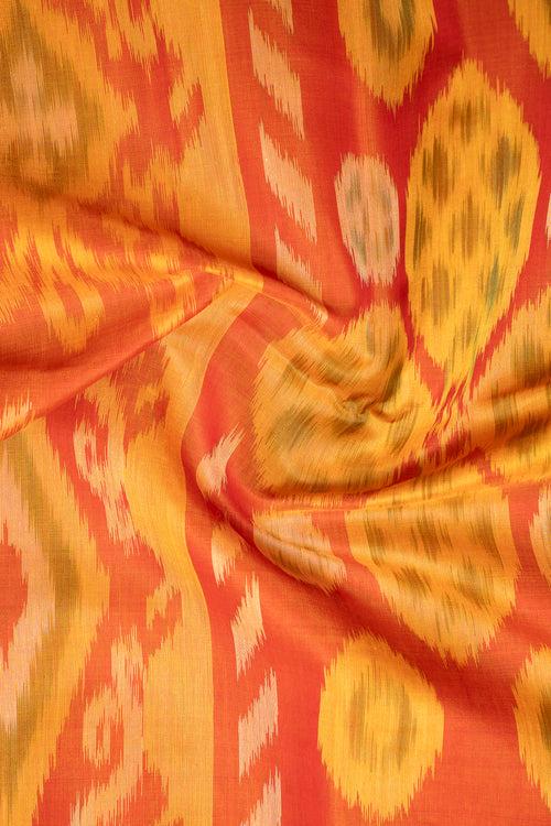 Red and Mustard Yellow Pure Ikkat Silk Cotton Saree