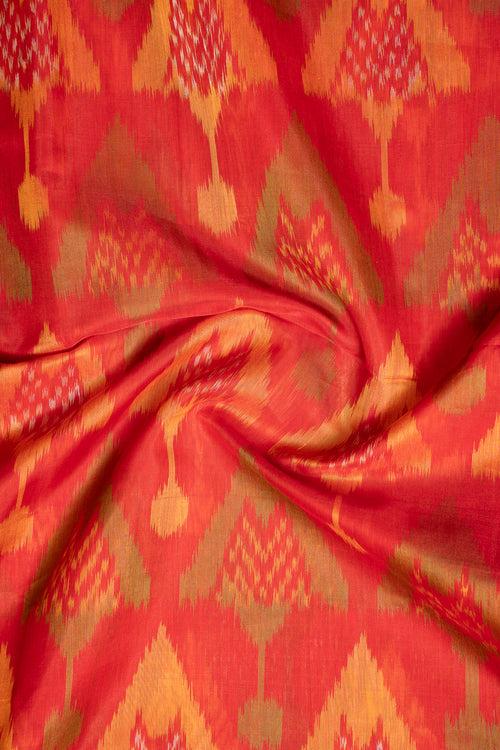 Red and Mustard Yellow Pure Ikkat Silk Cotton Saree