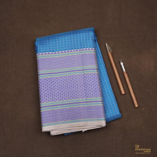 Handwoven Blue with Off-white Kanjivaram Silk Saree - 2388T009662DSC