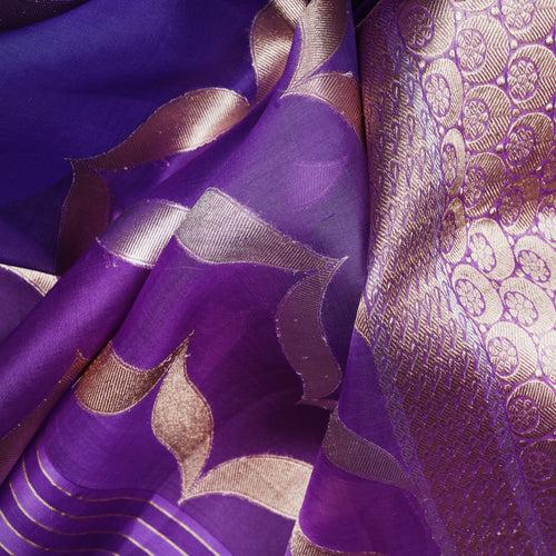 Handwoven Purple and Blue Banarasi Organza Silk Saree - 2395N028787DSC