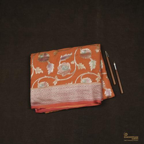 Handwoven Orange Banarasi Khaddi georgette Silk Saree - 2404N019201DSC