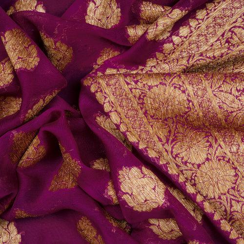 Handwoven Magenta Banarasi Khaddi georgette Silk Saree - 2399T002884DSC