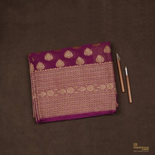 Handwoven Magenta Banarasi Khaddi georgette Silk Saree - 2399T002884DSC