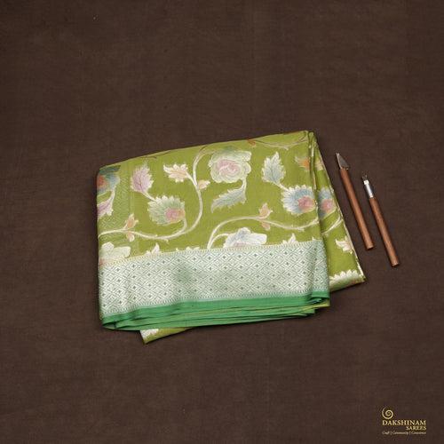 Handwoven Green Banarasi Khaddi georgette Silk Saree - 2402N019204DSC