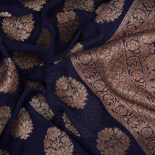 Handwoven Blue Banarasi Khaddi georgette Silk Saree - 2405T002885DSC