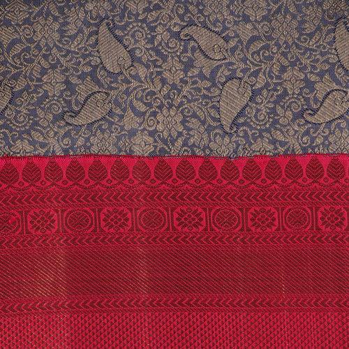 Handwoven Grey with Pink Kanjivaram Silk Saree - 1851T004138DSC