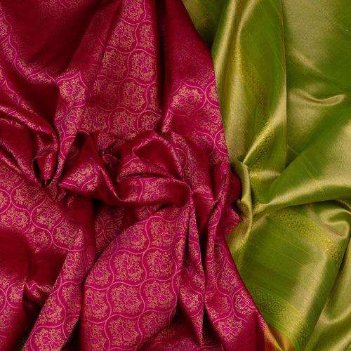 Handwoven Pink with Green Kanjivaram Silk Saree - 2008T009867DSC