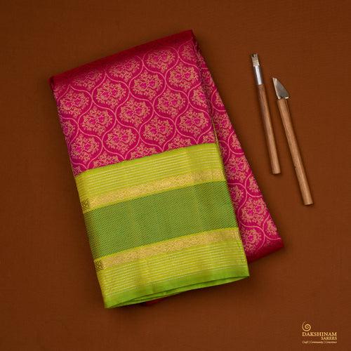 Handwoven Pink with Green Kanjivaram Silk Saree - 2008T009867DSC