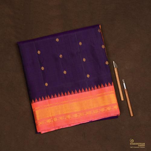 Handwoven Purple with Peach Gadwal Silk Saree - 2030T010265DSC