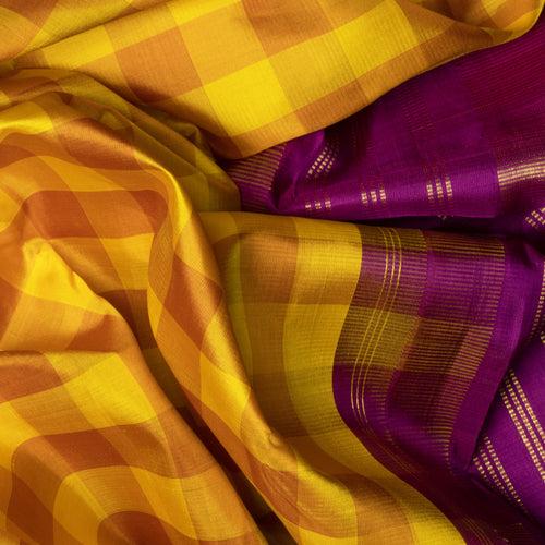 Handwoven Yellow with Magenta Kanjivaram Silk Saree - 2037T010368DSC