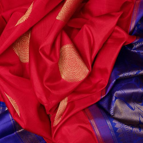 Handwoven Red with Violet Kanjivaram Silk Saree - 2061N003778DSC