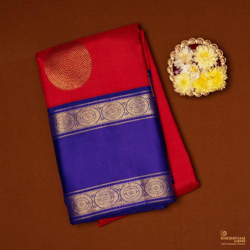 Handwoven Red with Violet Kanjivaram Silk Saree - 2061N003778DSC