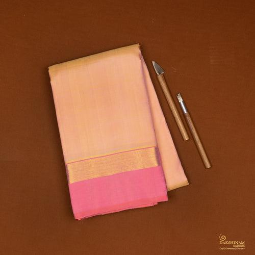 Handwoven Beige with Pink Kanjivaram Silk Saree - 2069T010312DSC